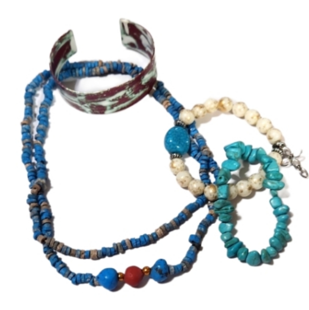 Vintage boho lot bracelets necklace beaded cuff